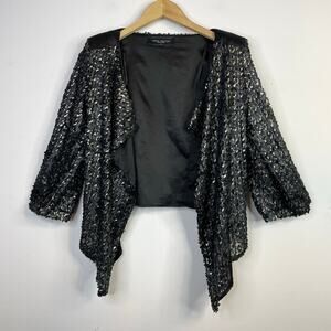 Akira Chicago Black Label Cropped Flowy Black Sequin Jacket Lightweight womens M